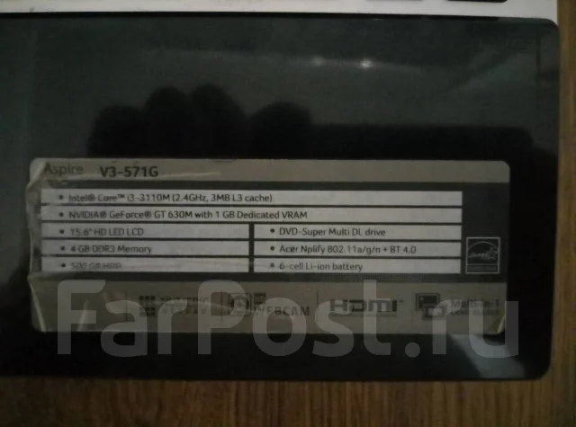 Acer Aspire V3-571G. 15.6", 2,4����, ��� 4 ��, ���� 500���, WiFi: 1, Bluetooth: 1 ����