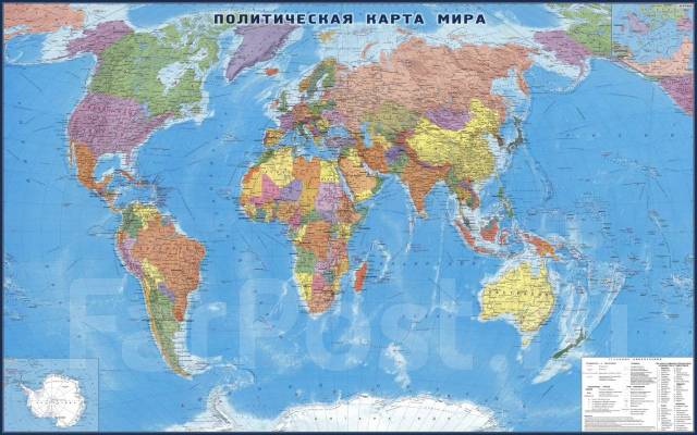 Карта Мира политическая на стену, в наличии. Цена: 6 400₽ во Владивостоке