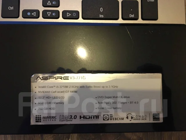 Acer Aspire V3-771G-53216G75Makk. 17.3", 2,5����, ��� 4 ��, ���� 750���, WiFi: 1, Bluetooth: 1, ����������� �� 3��. ����