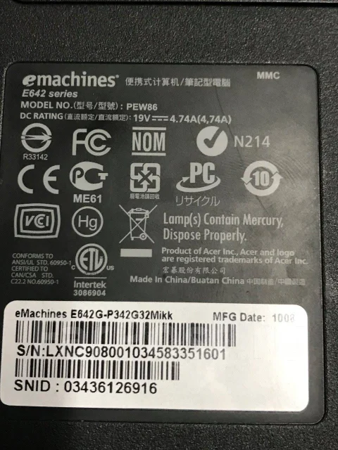 eMachines E642G. 15.6", 2,2����, ��� 3072 ��, ���� 120���, WiFi: 1 ����