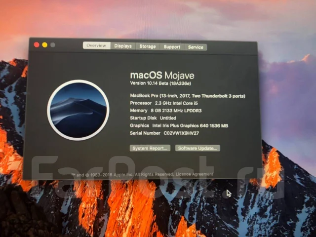 Apple MacBook Pro 13 2017 Mid. 13.3", ��� 8 ��, ���� 128���, WiFi: 1, Bluetooth: 1 ����
