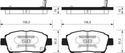 Колодки дисковые передние Toyota Corolla 1.6/1.8 01>/Prius 1.5 Electric 04> Солано Geely MK BYD F3 аналог SP1244 LIFAN SB35001