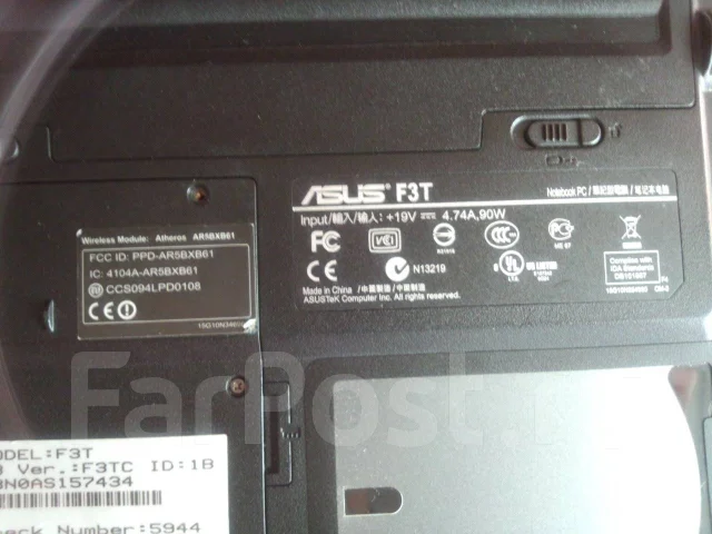 Asus F3Tc. 15.4", 1,6����, ��� 2048 ��, ���� 120���, WiFi: 1, Bluetooth: 1 ����