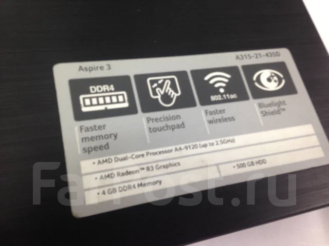 Acer Aspire 3. 14", 1����, ��� 4 ��, ���� 500���, WiFi: 1, Bluetooth: 1, ����������� �� 5��. ����