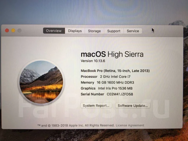Apple MacBook Pro 15 2013 Late. 15.4", 2����, ��� 8 ��, ���� 256���, WiFi: 1, Bluetooth: 1, ����������� �� 10��. ����