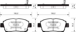 Колодки дисковые передние Toyota Corolla 1.6/1.8 01>/Prius 1.5 Electric 04> аналог SP1232 SANGSHIN SP1244