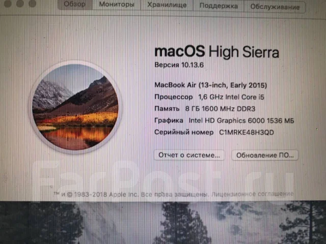 Apple MacBook Air 13 2015 Early. ���� 128���, WiFi: 1, Bluetooth: 1 ����
