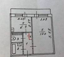 1-комнатная, улица Рабочая 2-я 8. Угловое-поворот, частное лицо, 32 кв. м. План квартиры
