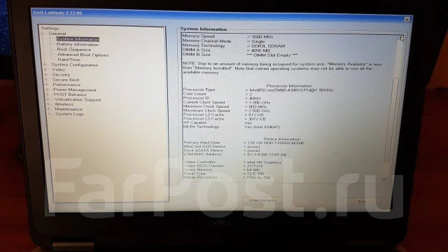 Dell Latitude E7240. 12.5", 2,5����, ��� 4 ��, ���� 128���, WiFi: 1, Bluetooth: 1, ����������� �� 4��. ����