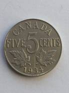Аукцион старинные 5 центов , бобер , Канада 1934 год Георг 5