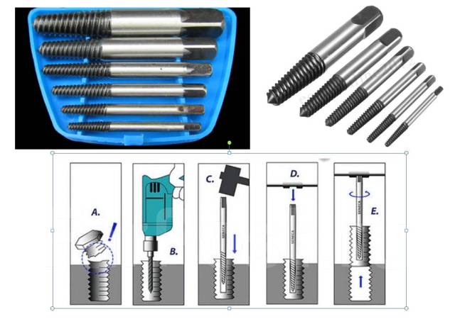Экстрактор для выкручивания сломанных болтов. Набор 6 штук, новый, в .