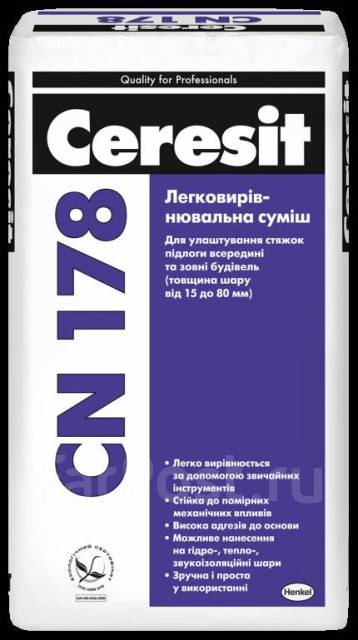 Легковыравнивающаяся стяжка Ceresit CN 178 (5-80 мм), для внутренних и ...