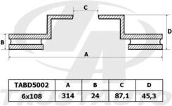 Диск тормозной. Mitsubishi Pajero, V21C, V21W, V23C, V23W, V24C, V24V, V24W, V24WG, V25C, V25W, V26C, V26W, V26WG, V41W, V43W, V44W, V44WG, V45W, V46V...