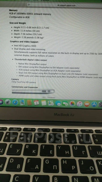 Apple MacBook Air 11 2012 Mid. 11.6", 1,7����, ��� 4 ��, ���� 64���, WiFi: 1, Bluetooth: 1, ����������� �� 6��. ����