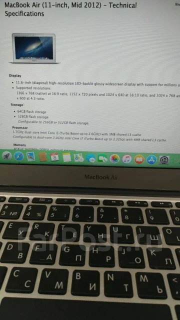 Apple MacBook Air 11 2012 Mid. 11.6", 1,7����, ��� 4 ��, ���� 64���, WiFi: 1, Bluetooth: 1, ����������� �� 6��. ����