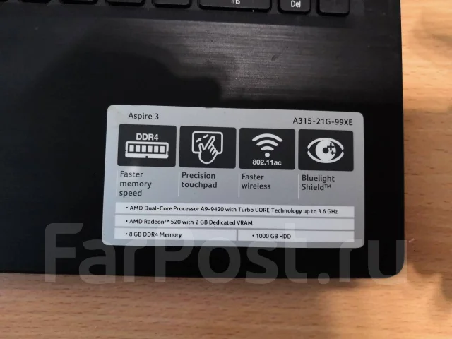 Acer Aspire 3. 3,6����, ��� 8 ��, ���� 1 000���, WiFi: 1, Bluetooth: 1 ����