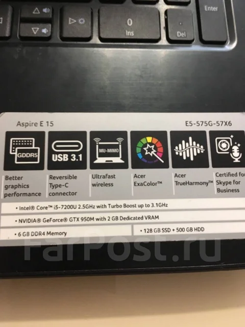 Acer Aspire E5. 15.6", 2 500����, ��� 6 ��, ���� 500���, WiFi: 1, Bluetooth: 1, ����������� �� 12��. ����