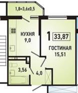1-комнатная, улица Героя Яцкова 15 кор. 1. Пррикубанский, частное лицо, 34 кв. м.