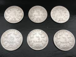 1/2 марки. Германская империя. 1905 A+D+E+F+G+J. Серебро