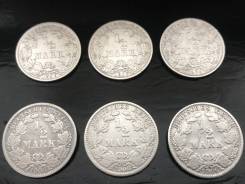 1/2 марки. Германская империя. 1906 A+D+E+F+G+J. Серебро