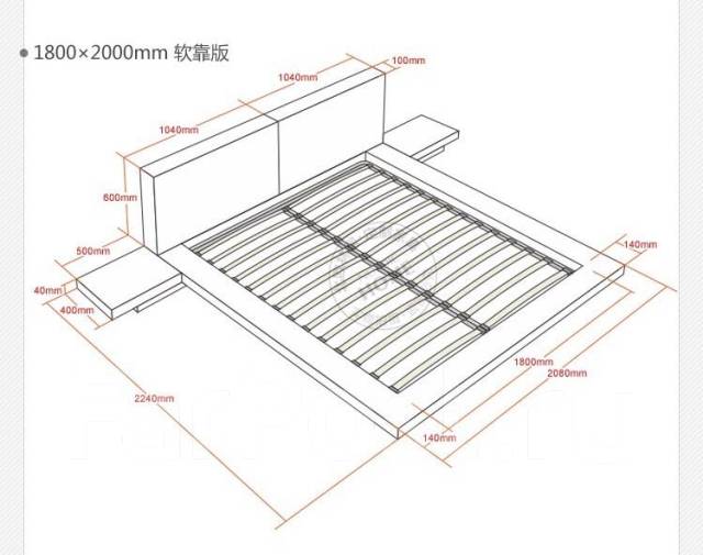 Чертеж кровати 1800 2000