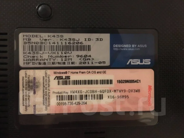 Asus K43SJ. WiFi: 1, Bluetooth: 1 ����
