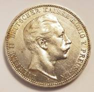 3 марки 1909 А, Пруссия, серебро, оригинал