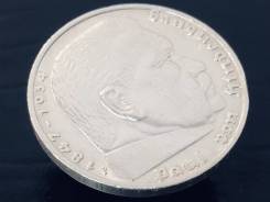 5 рейхсмарок. Третий Рейх. 1936 F (Штутгарт). Орёл над венком. Серебро