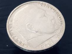 5 рейхсмарок. Третий Рейх. 1937 J (Гамбург). Орёл над венком. Серебро