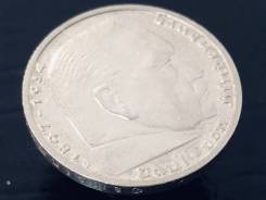 5 рейхсмарок. Третий Рейх. 1938 G (Карлсруэ). Орёл над венком. Серебро