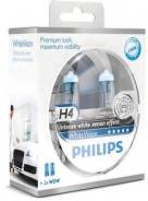 Лампа галогеновая H4 WhiteVision +60% 4300K 12V 60/55W PX26d Philips 12342WHVSM