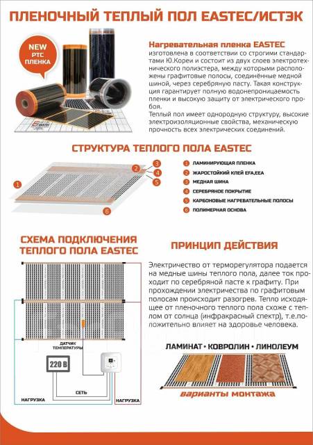 Пленочный теплый пол eastec