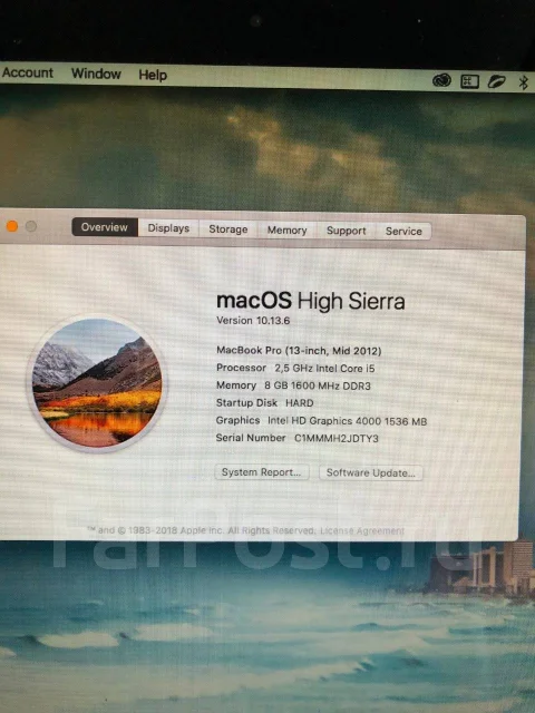 Apple MacBook Pro 13 2012 Mid. 13.3", 2,5����, ��� 8 ��, ���� 120���, WiFi: 1, Bluetooth: 1, ����������� �� 6��. ����