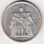 Франция 5 франков 1873 А "Геркулес и нимфы" Серебро