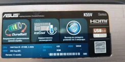 Asus K55. 15.6", 2,4����, ��� 4 ��, ���� 500���, WiFi: 1, Bluetooth: 1 ����