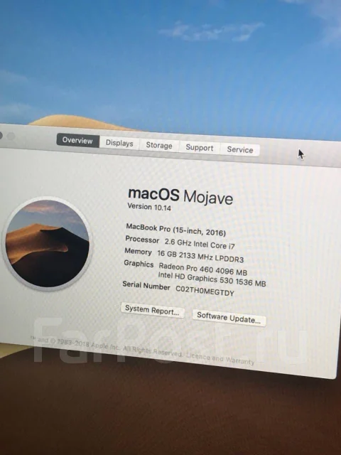 Apple MacBook Pro 15 2016 Late. 15", 2,6����, ��� 16 ��, ���� 500���, WiFi: 1, Bluetooth: 1, ����������� �� 10��. ����