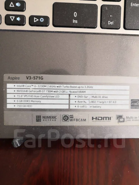 Acer Aspire V3-571G. 15.6", 2,6����, ��� 6 ��, ���� 500���, WiFi: 1, Bluetooth: 1, ����������� �� 1��. ����