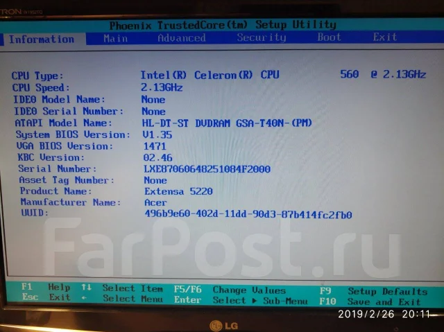 Acer Extensa 5220. 15.4", 2,1����, ��� 2048 ��, WiFi: 1 ����
