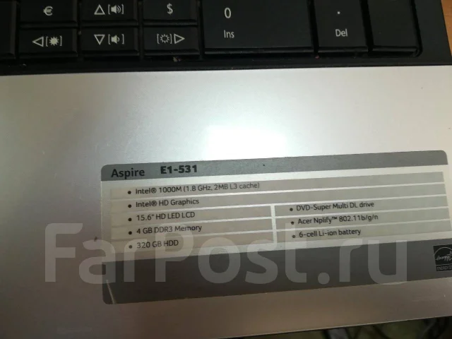 Acer Aspire E1-531. 15.6", 1,8����, ��� 4 ��, ���� 350���, WiFi: 1, Bluetooth: 1, ����������� �� 1��. ����