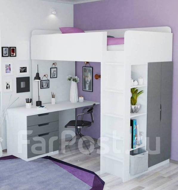 Кровать-чердак Polini kids Simple с письменным столом и шкафом, новый ...