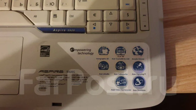 Acer Aspire 5920G. 15.4", 2,2����, ��� 3072 ��, ���� 250���, WiFi: 1, Bluetooth: 1 ����