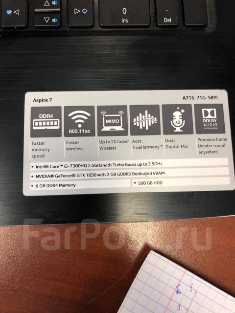 Acer Aspire 7 A717-71G. 15.6", ��� 6 ��, ���� 500���, WiFi: 1, Bluetooth: 1, ����������� �� 7��. ����