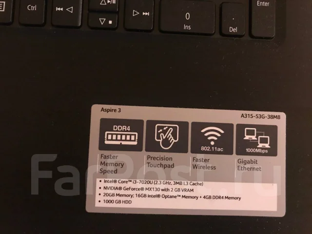 Acer Aspire 3 A315-53G. 15.6", 2,3����, ��� 4 ��, ���� 1 000���, WiFi: 1, Bluetooth: 1, ����������� �� 4��. ����