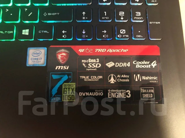 MSI GE62 7RD Apache. 15.6", 2,8����, ��� 16 ��, ���� 1 000���, WiFi: 1, Bluetooth: 1, ����������� �� 8��. ����