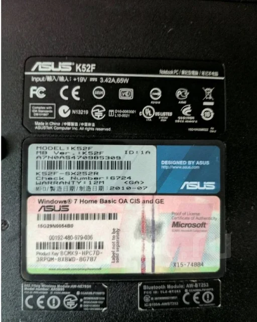 Asus K52F. WiFi: 1, Bluetooth: 1 ����