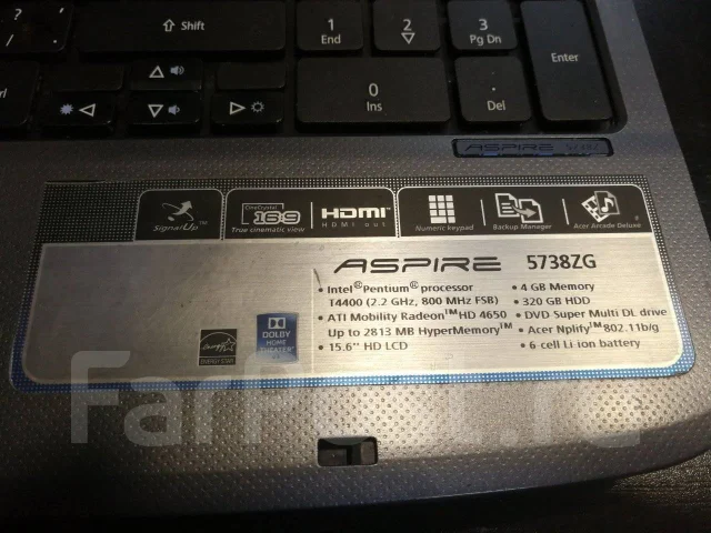 Acer Aspire 5738ZG. 15.6", 2,2����, ��� 4 ��, ���� 320���, WiFi: 1, Bluetooth: 1, ����������� �� 1��. ����