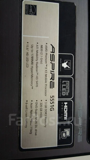 Acer Aspire 5551G. 15.6", 2,1����, ��� 3072 ��, ���� 240���, WiFi: 1, Bluetooth: 1, ����������� �� 5��. ����