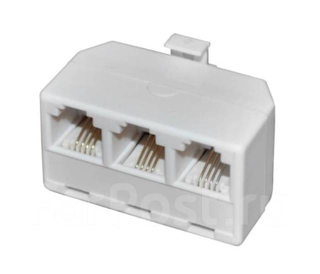 Телефонный переходник 6p4c: тройник, штекер - 3 гнезда, новый, в ...