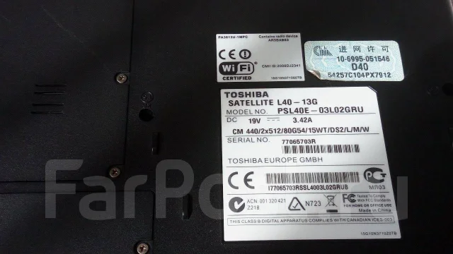 Toshiba Satellite L40. 15.4", 1,9����, ��� 2048 ��, ���� 256���, WiFi: 1, Bluetooth: 1, ����������� �� 5��. ����