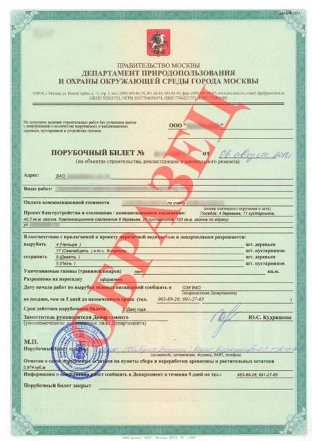 Разрешение на вырубку деревьев (Порубочный билет) во Владивостоке